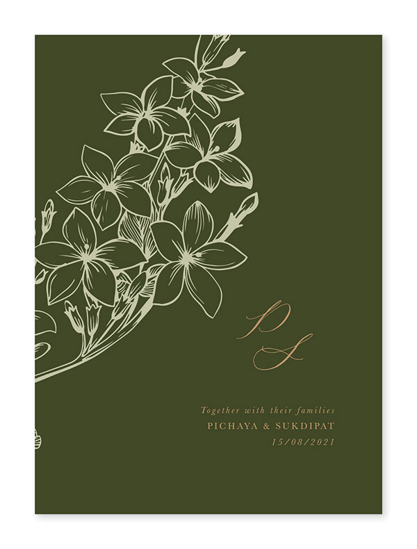 การ์ดแต่งงานสีเขียว การ์ดแต่งงานวินเทจ การ์ดแต่งงาน เรียบหรู